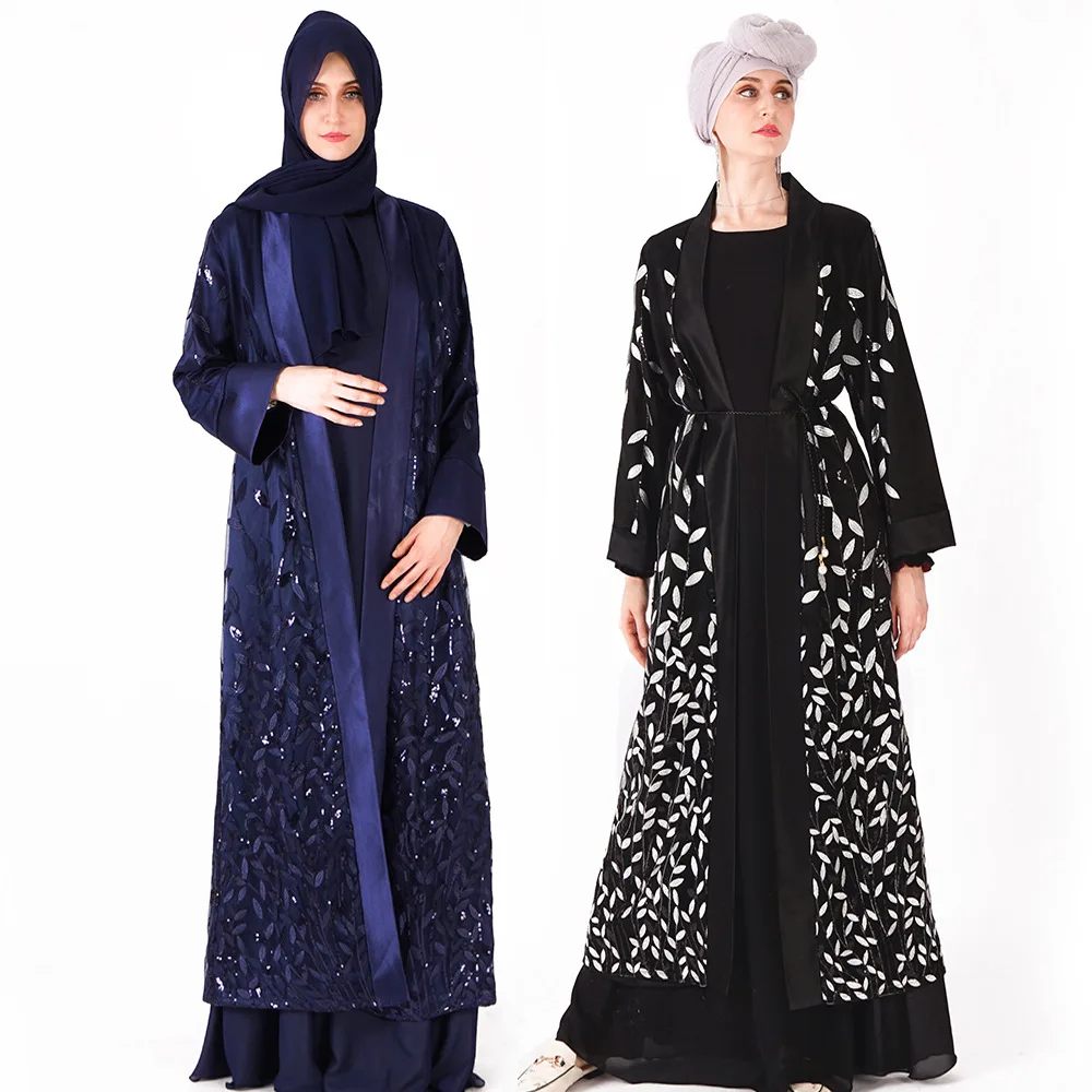 

Muslim ladies robes light luxury sequins embroidery lace long dresses abaya cardigan for muslim women open abaya kaftan MSL850