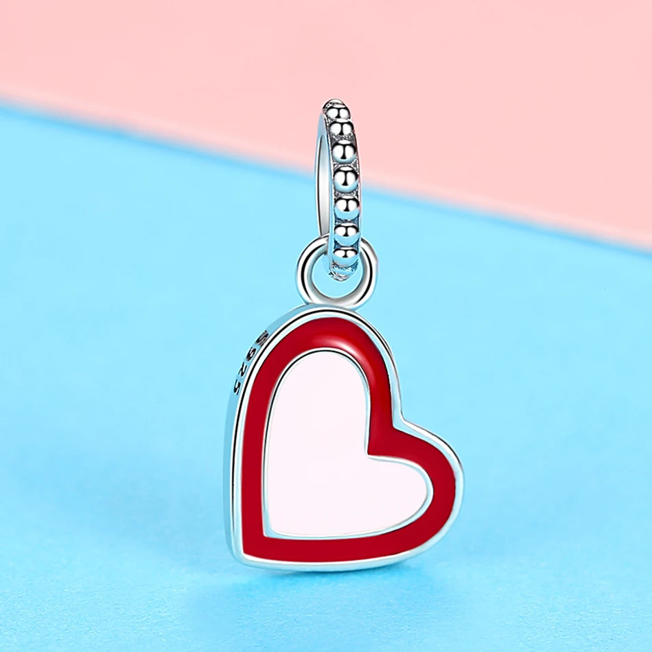 Новые подлинные 925 пробы серебряная подвеска, кулон Forever Love Броши с красной эмалью в виде бусины в форме сердца для оригинальной подвески ювелирный браслет сделай сам