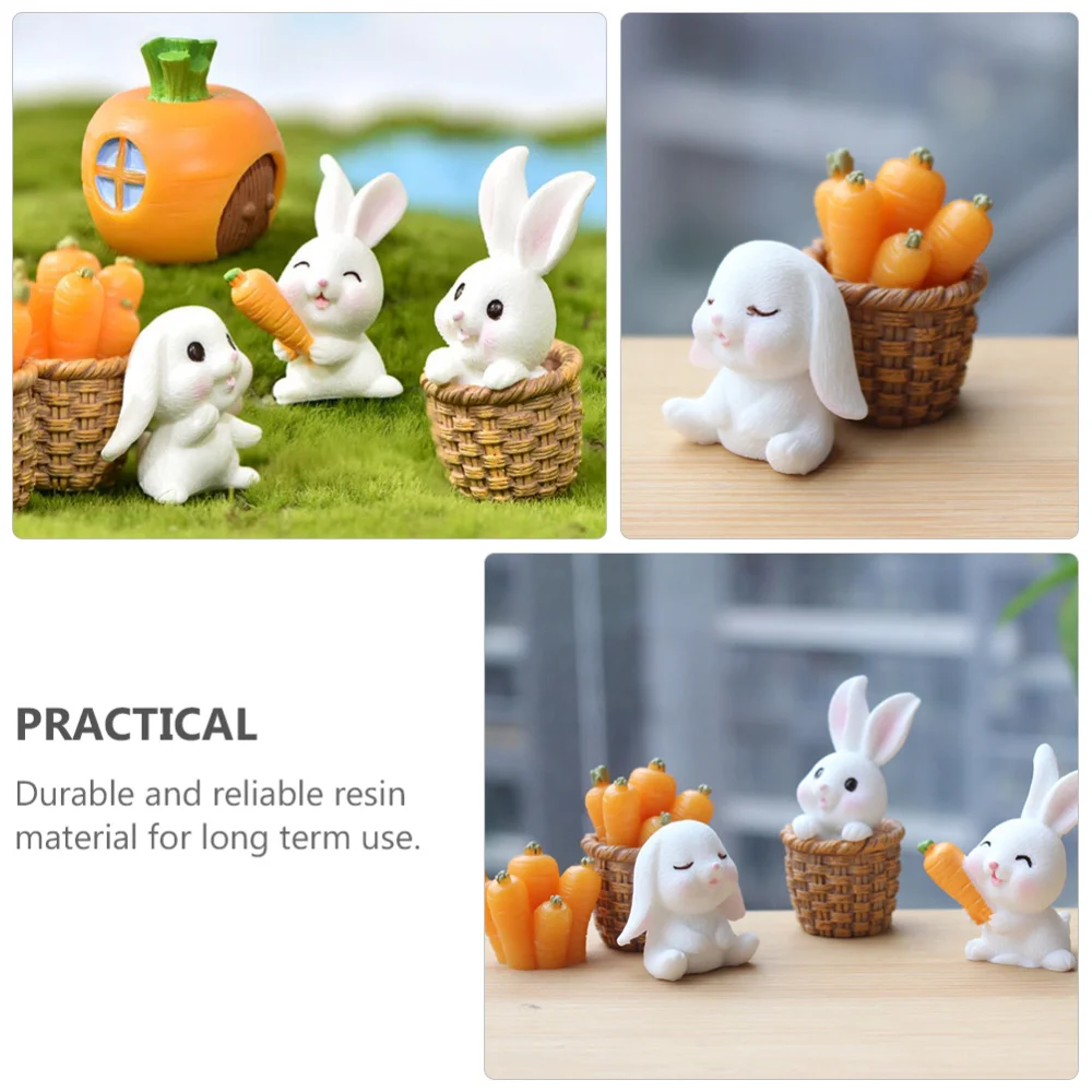 

9Pcs Micro Landscape Adornment Decorative Rabbit Radish Models Ornament (White)