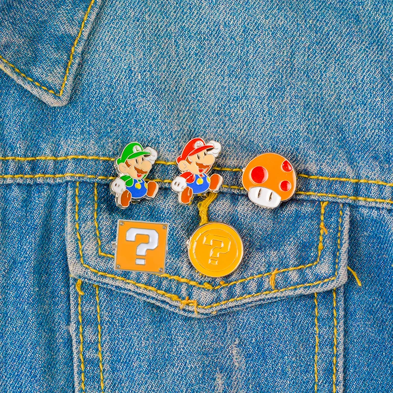 Классическая игра лацкан Металлические Булавки Super Mario Bros. Пиксельные Мультяшные броши значки на рюкзак булавки ювелирные изделия подарок для фанатов игр друзей