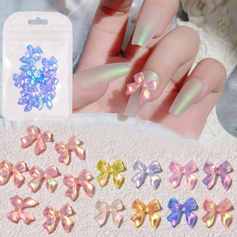 

10 Pcs/Bag Mix Colors 3D Aurora Bows Nail Rhinestones DIY Decoration Nail Crystal Jewelry Ribbon Butterfly Manicure Accessories