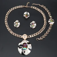 oeoeos best hot new jewelry sets enamel crystal pendant necklace earrings bracelet ring set women accessories