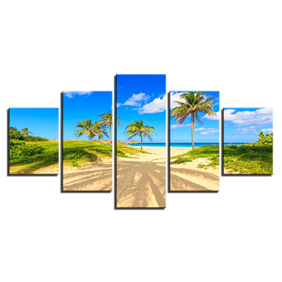 Настенные картины украшения искусства HD печати 5 шт. пальмовое дерево пляж солнце