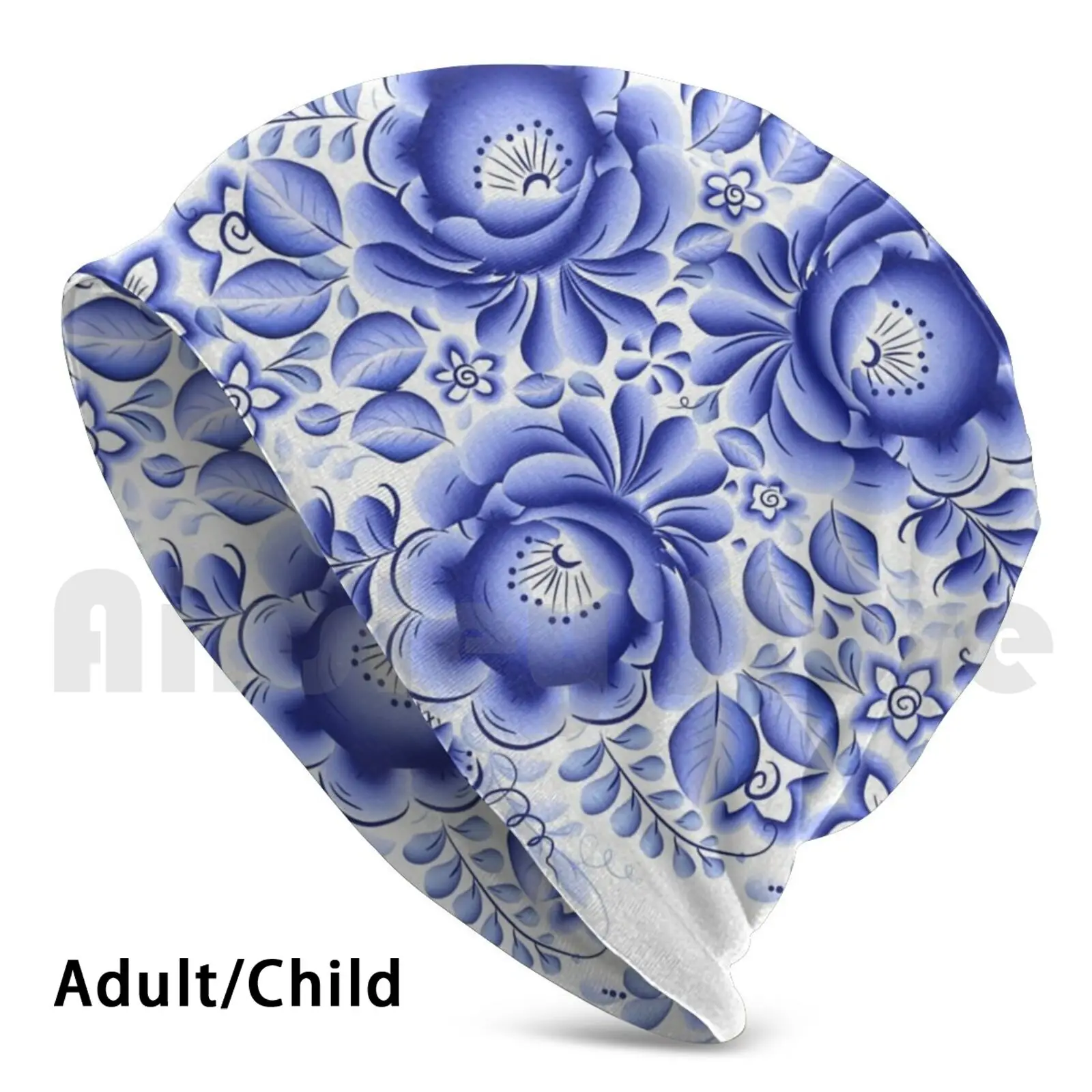 Шапка-бини в русском стиле Gzhel вязаная шапка хип-хоп с синими декоративными