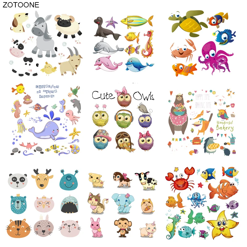 ZOTOONE Набор нашивок с милыми животными стикер Сова динозавр кошка собака