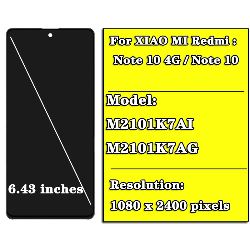 Super AMOLED 6,43 "para Xiaomi Redmi Nota 10 4G pantalla LCD con montaje de digitalizador con pantalla t&aacute;ctil para Note10 M2101K7AI M2101K7AG-2