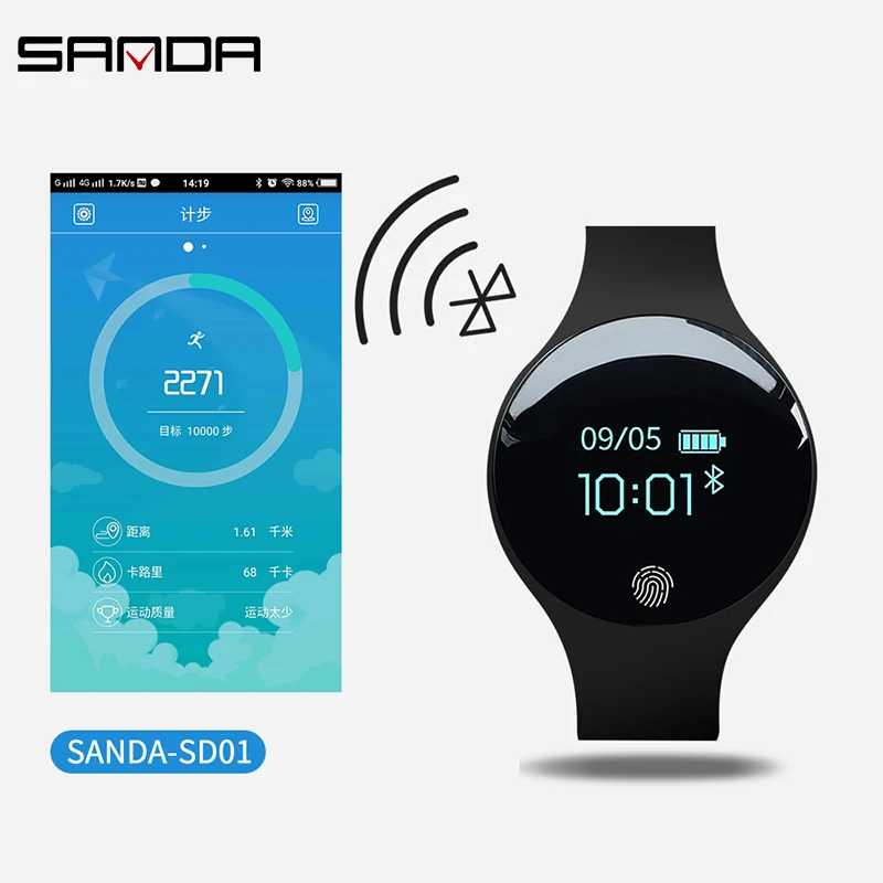 SANDA 01 Smart Bluetooth для мужчин Женский шагомер часы спортивные светодиодный цифровой