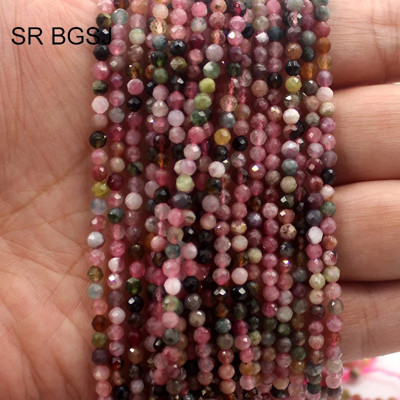Бесплатная доставка 4 мм Круглые граненые смешанные турмалиновые драгоценные
