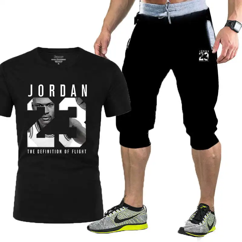 

2021Summer new fashion trend men's suit personalized fashion printing sports short-sleeved T-shirt + sports casual trousers suit
