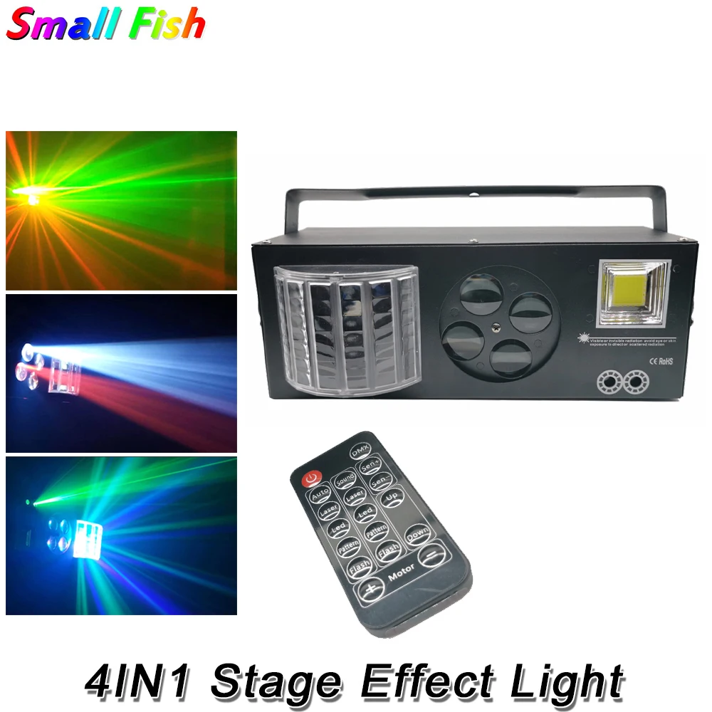 New 4in1 Stage Light DMX512 20W Disco Strobe Light Professional Pattern Laser Projector Flash For Christmas Party Wedding Bar