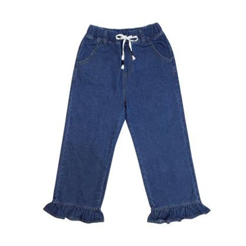 

Women Jeans Pants 2021 Fashion Elastic High Waist Straight Legs Ruffle Long Trousers Korean StyleCasual Clothes Female Outfit