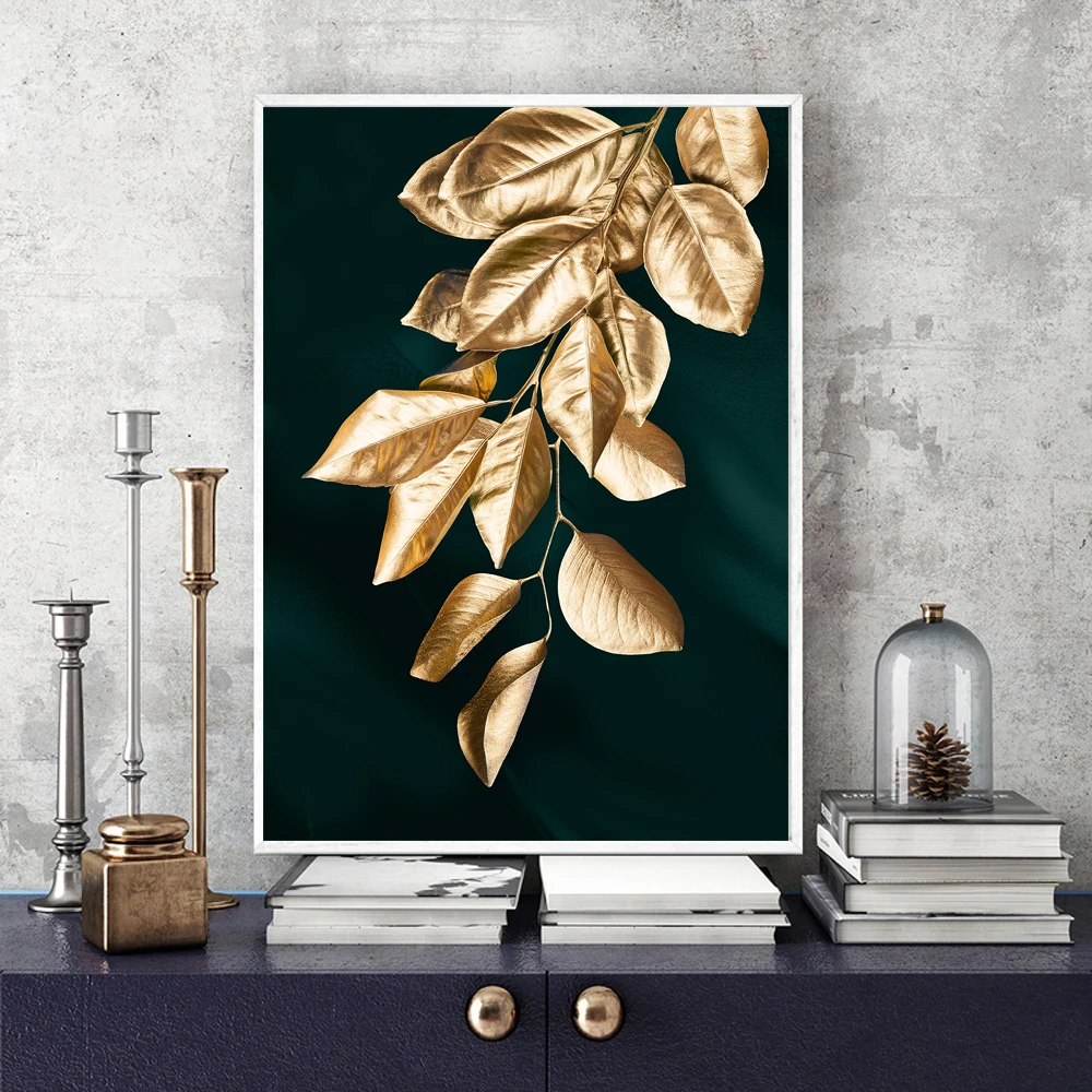 

Nordic Decoration Golden Leaf Canvas Abstract Painting Wall Art Poster and Print Decorative Pictures for Living room Home Decor