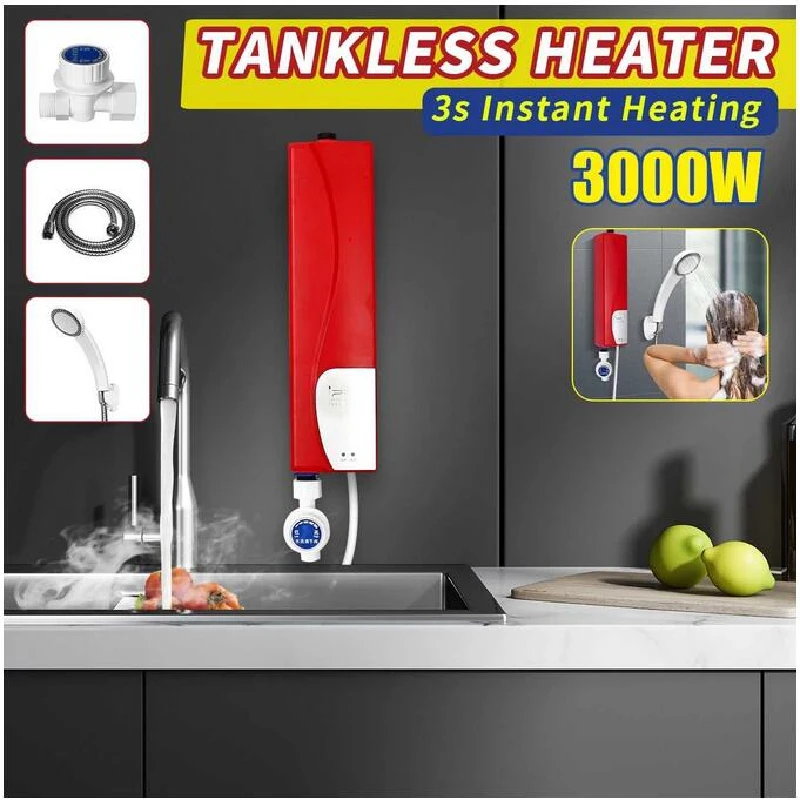 Mini Instant Electric Tankless Water Heater Instantaneous Hot Water Fast Heating Shower Bathroom Kitchen EU Plug 220V 3000W