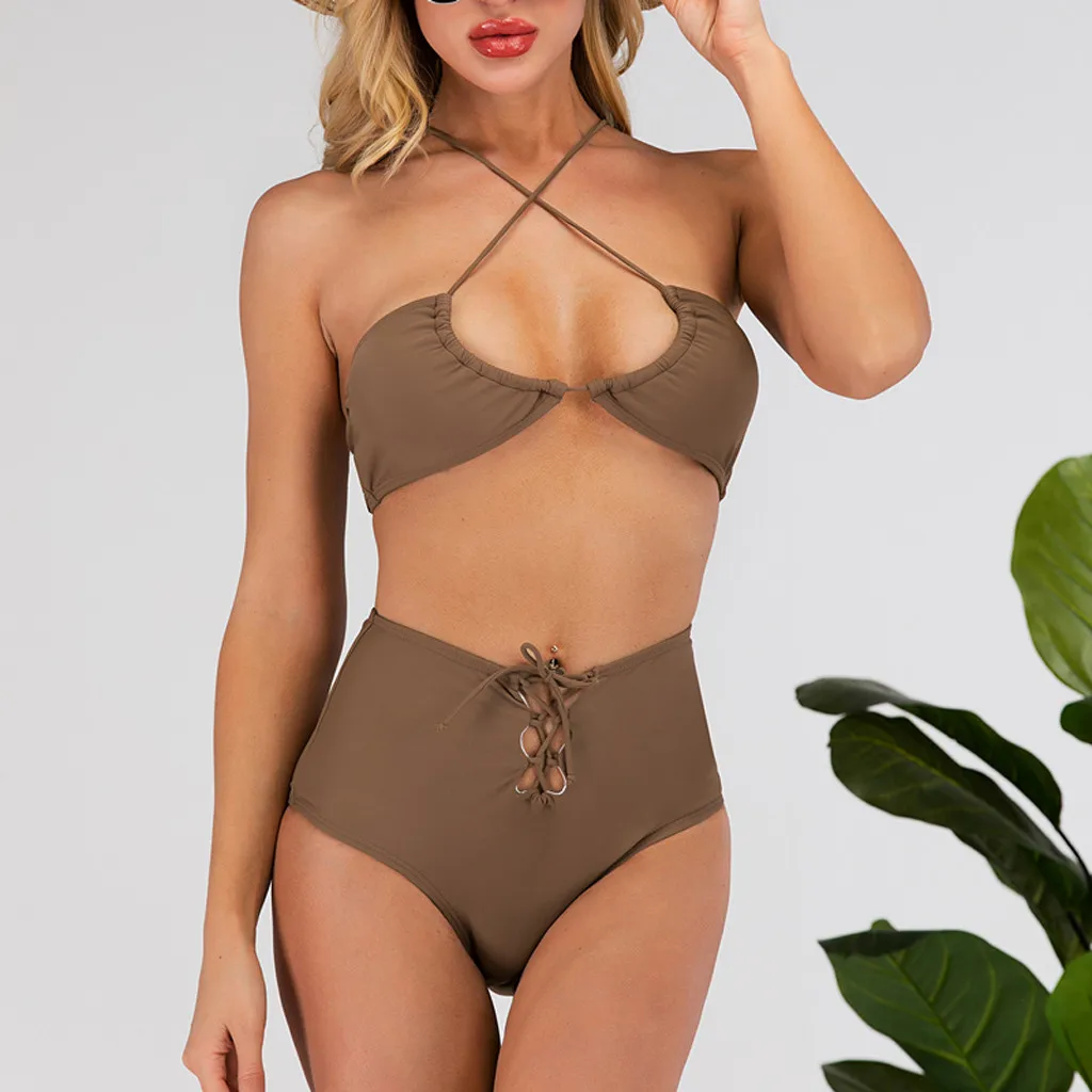 Женский купальник бикини Kancoold однотонный комплект из двух предметов с