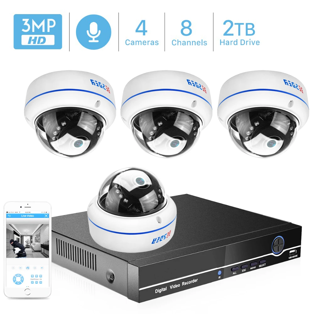 BESDER 8CH POE NVR Kit Audio CCTV System 4PCS 2.0MP 3.0MP IP Camera PoE Vandal proof система видеонаблюдения 2 ТБ