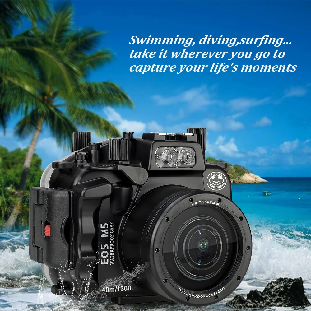 للبيع كاميرا مقاومة للماء حالة لكانون EOS M5 40M/130ft الغوص حاوية الكاميرا مع 22 مللي متر 18-55 مللي متر العدسات 1 قطعة