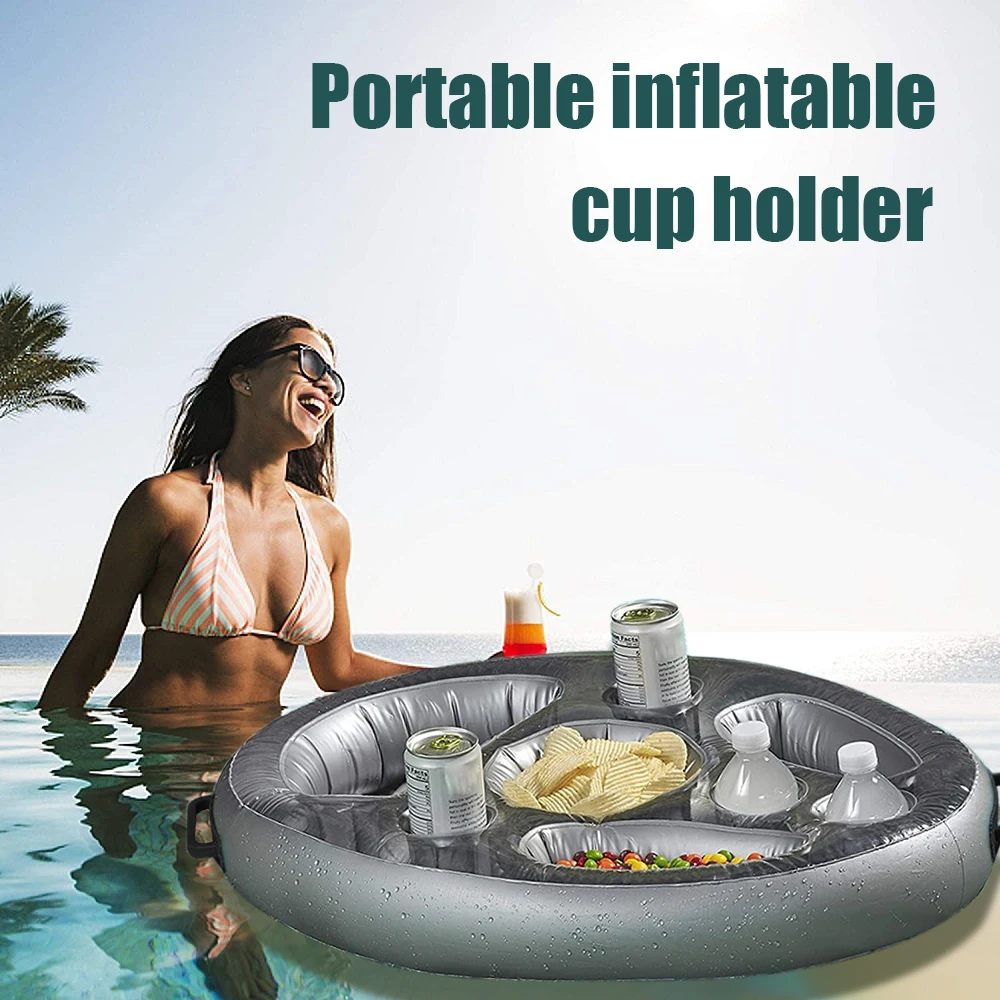 

Inflatable Serving Bar 8 Holes Cup Holder Floating Salad Tray Wine Drinking Fruits Portable Buffet Cooler Tray for Swimming