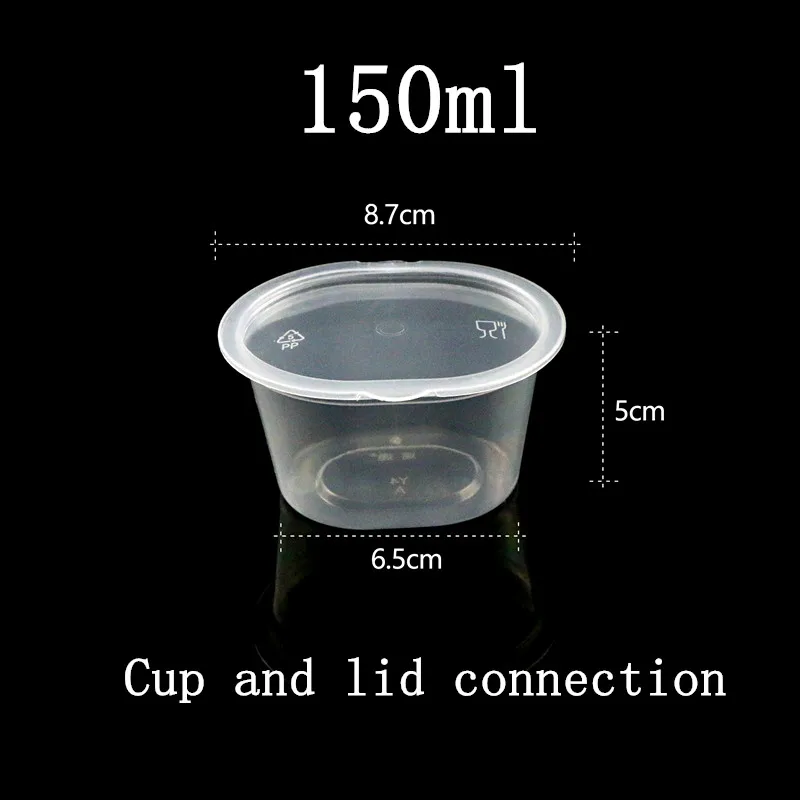 cup and lid 100 шт круглые прозрачные одноразовые стаканчики для соуса, небольшая емкость, стеклянный пудинг для желе, йогурта, пластиковые стаканчики с крышкой - Цвет: cup and lid