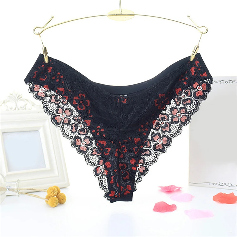 

Women Lace Panties Sexy Low-waist Briefs Female Thong Floral Embroidery Underwear T-back Transparent G String Underpant Lingerie