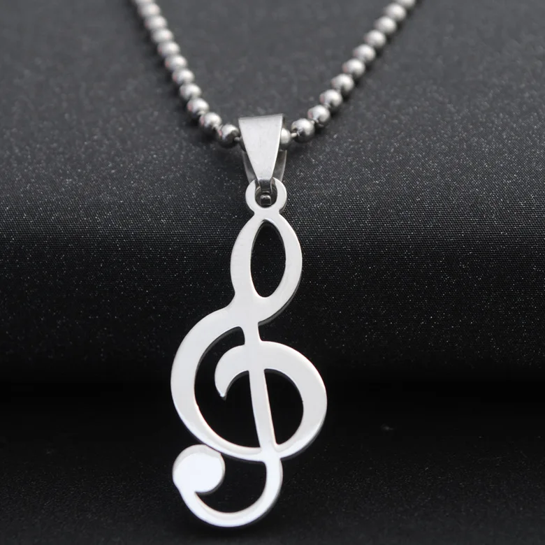

Stainless Steel Piano Musical Note Necklace Geometric Music Notation Theme Treble Clef Ball Chain Necklaces for Women Men