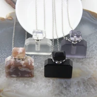high quality natural sakura agatesobsidian quartz perfume bottle pendantwhite crystal essential oil vial necklace jewelry