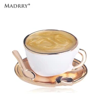 madrry latest coffee cup spoon shape brooch unique enamel brooches pin for women girls men sweater suit coat accessories jewelry