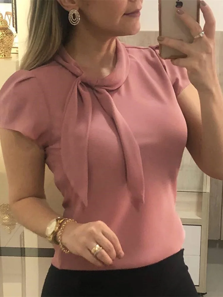 2020 Летняя женская элегантная розовая рубашка для отдыха Женский Стильный