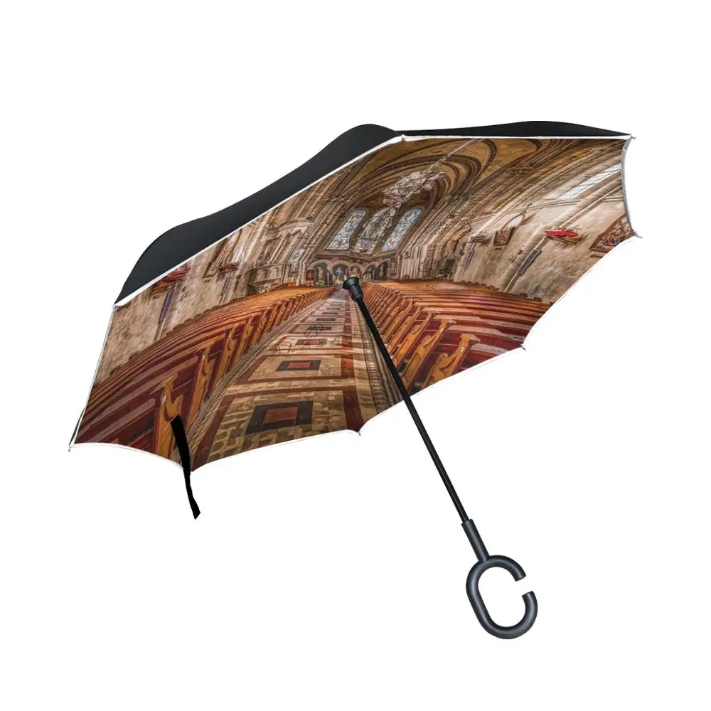 Христианская Церковь EC обратный зонтик с длинной ручкой Солнечный перевернутый