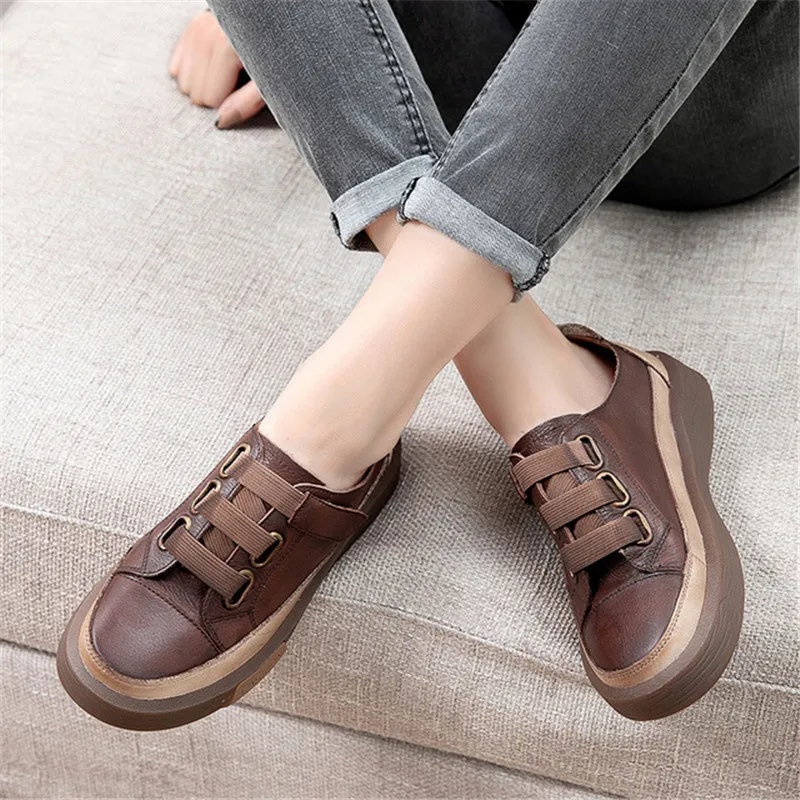 

New Autumn Genuine Leather Flat Shoes Women Fashion Women Loafers British Retro Female Single ShoeCasual Shallow Women's Shoes