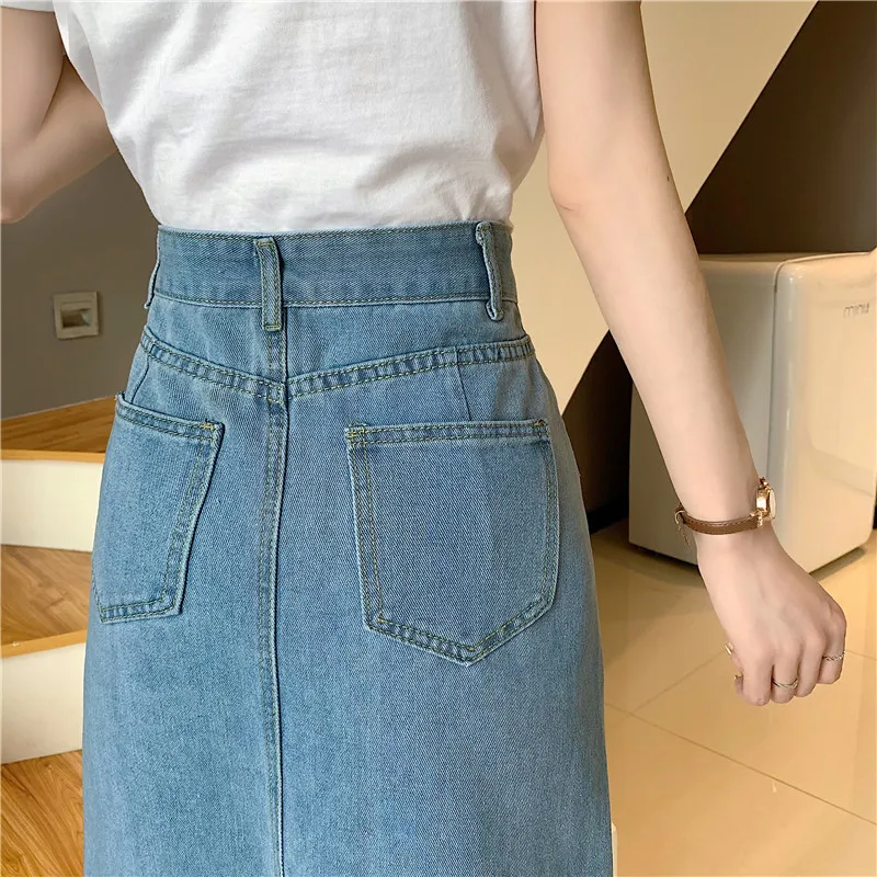 

Hot Sale Denim Skirt Sexy Slim Pack Hips Mini Skirt Ripped Washed Long Skirt Ladies Straight Skirts BSQ237