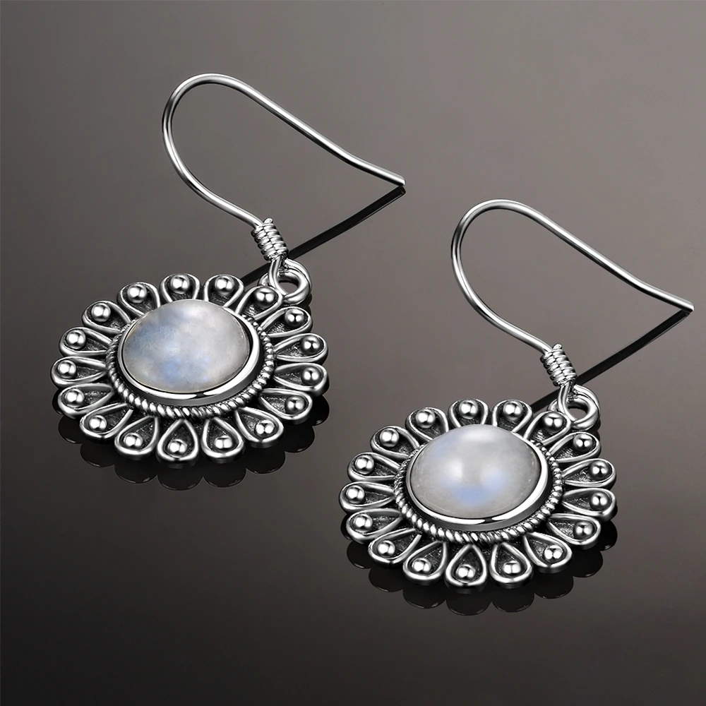 Серьги-подвески женские из серебра 925 пробы с натуральным лунным камнем 7 мм |