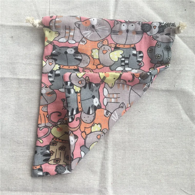 1pc Cotton Linen Drawstring Organised Pouch Party Gift Bag Printed Cats Pink Base YL2033c | Дом и сад