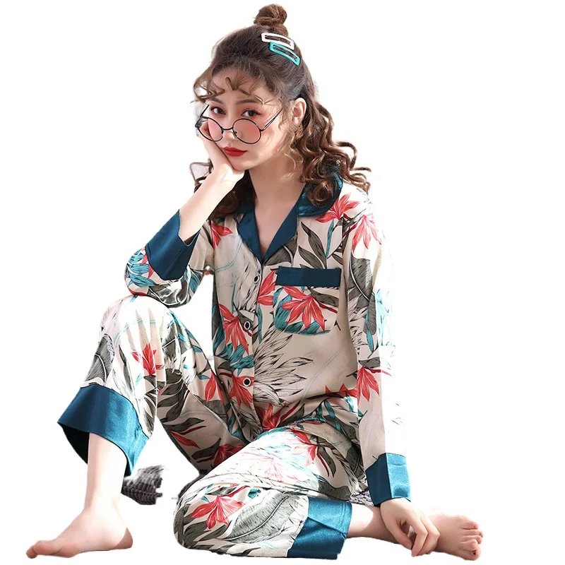 Spring Thin Cotton Silk Ladies Single Gown Home Service Comfortable Fresh Flower Long-sleeved Bandage Outer Single Night Gown