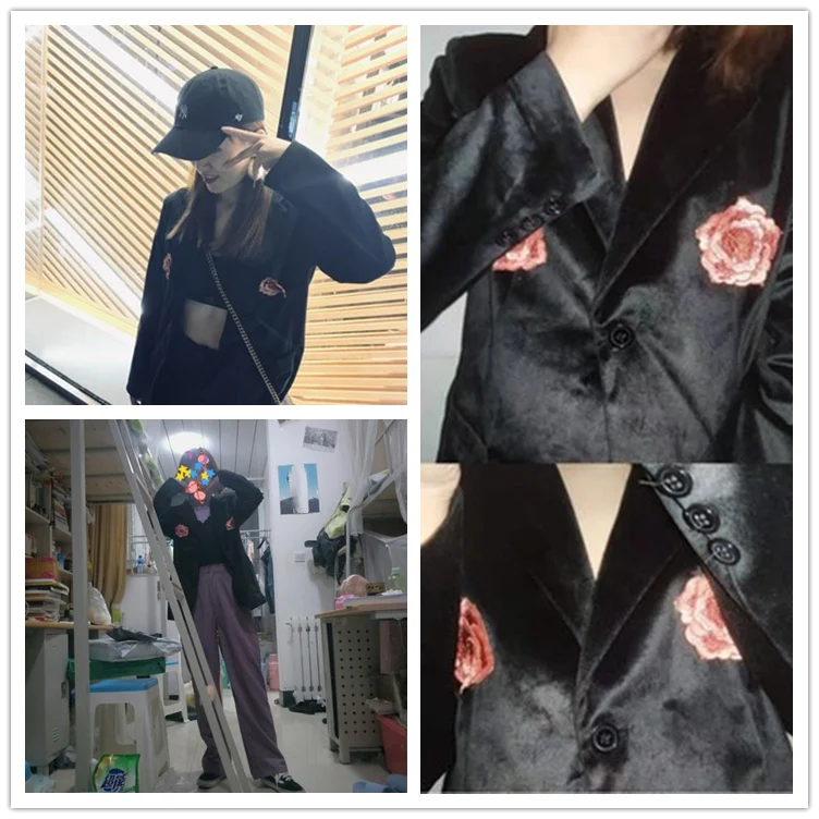 Женский бархатный костюм с цветочной вышивкой повседневный свободный блейзер