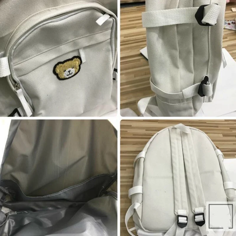 

Backpacks Women Canvas Cartoon Embroidery Kawaii Simple Preppy Style Simple Womens Teens Large Capacity Harajuku Bagpack Retro