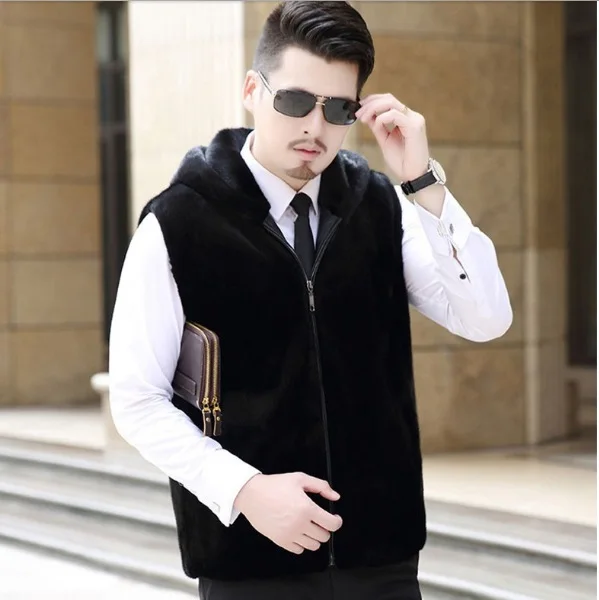 Пушистый мужской жилет из искусственного меха размера плюс зима 2020 без рукавов