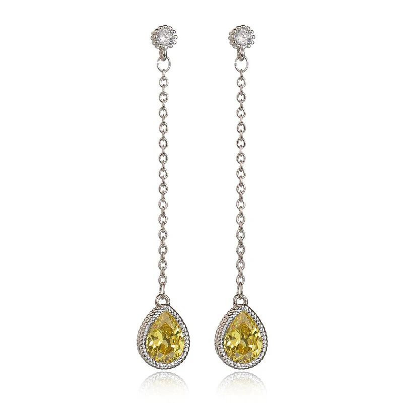 JoyceJelly Trendy 925 Sterling Silver Long Earrings for Women Ruby Yellow Fashion Fine Jewelry Wedding Wholesale | Украшения и