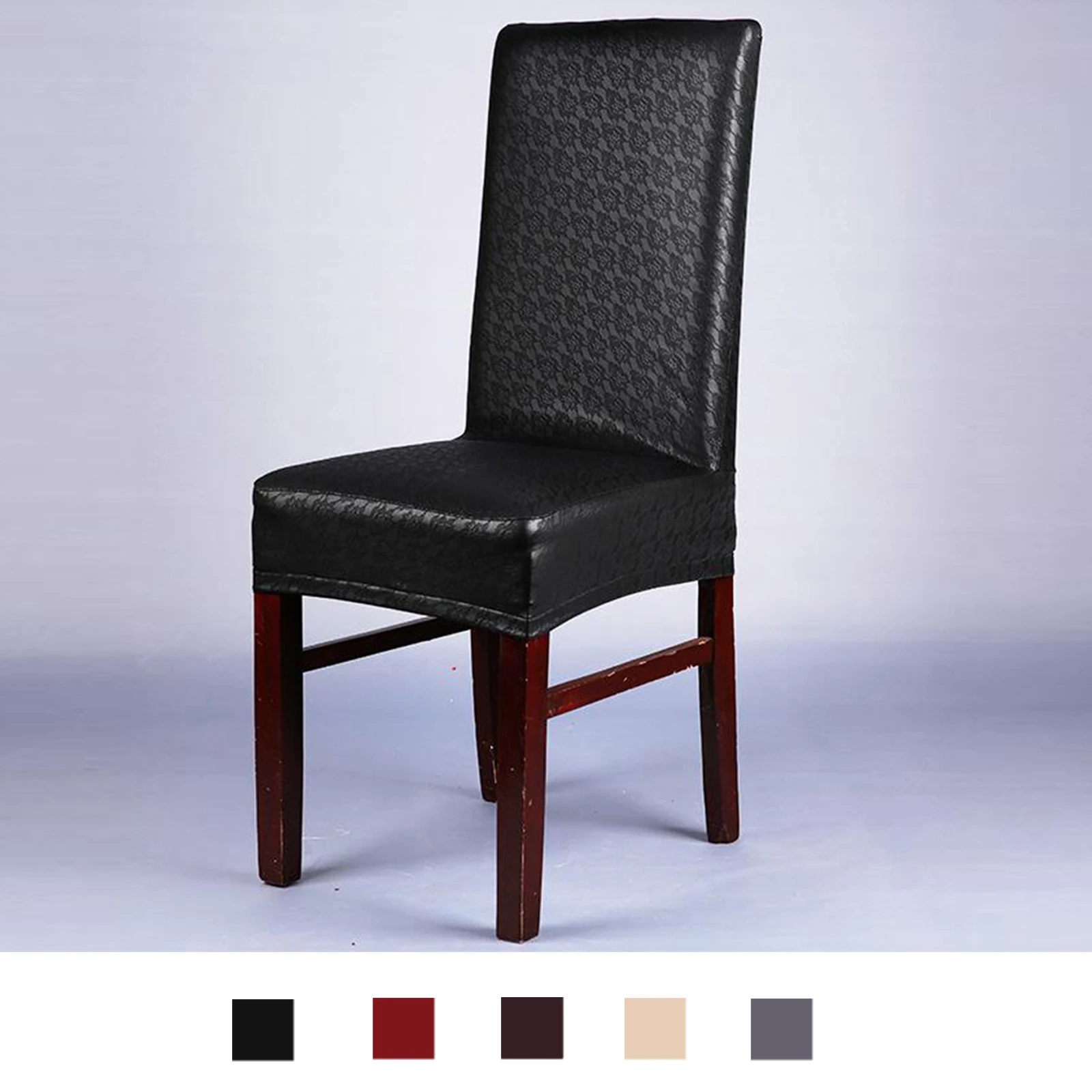

Stretch Solid Pu Leather Waterproof Dining Chair Cover Slipcover Removable