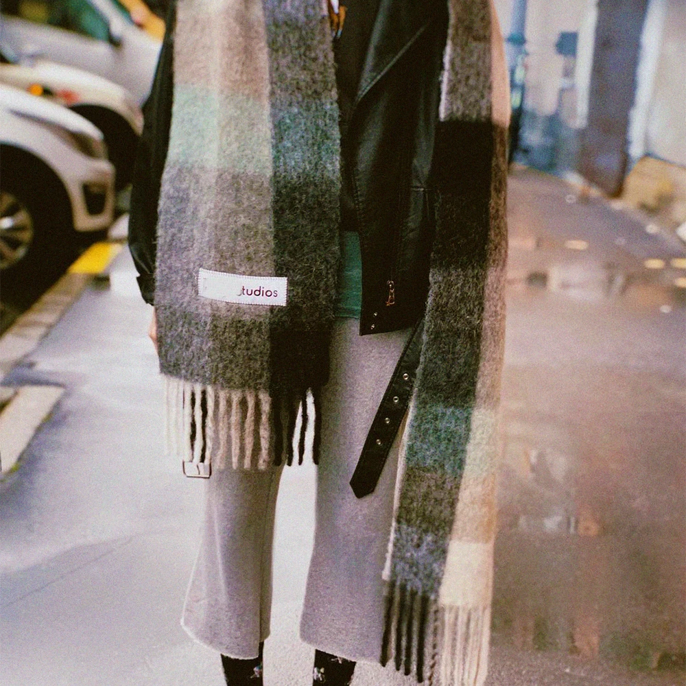

Winter Scarf Plaid Thicker Women Wool Cashmere Scarves Neck Head Warm Pashmina Lady Shawls And Wraps Bandana Tassel