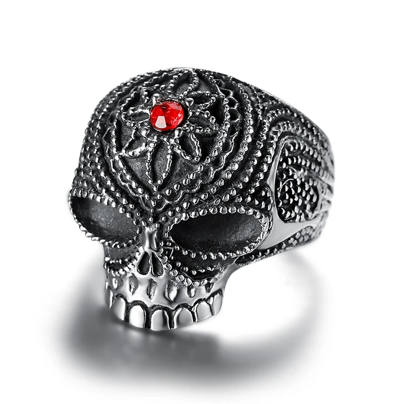 Размер 8 13 Крутое мужское кольцо в стиле рок н роллер с цветком байкерское черепом