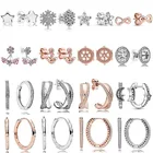 Женские серьги-кольца с подвесками, серебряные серьги-кольца в форме сердца и полумесяца, Украшенные бусинами, подарок Pandora