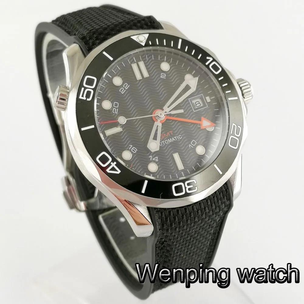 Классические роскошные часы 41 мм bliger черный циферблат GMT сапфировое стекло