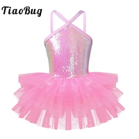tiaobug children shiny sequins professional ballet tutu dress gymnastics leotards for kids girls performance stage dance costume