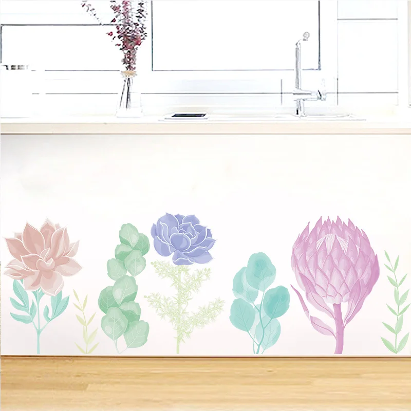 Крупные акварельные настенные наклейки в виде лотоса цветы домашний декор