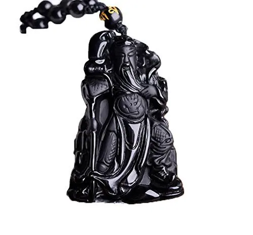 LETSFUN Изящные ювелирные изделия ручной работы резной природный обсидиан Гуань Юй