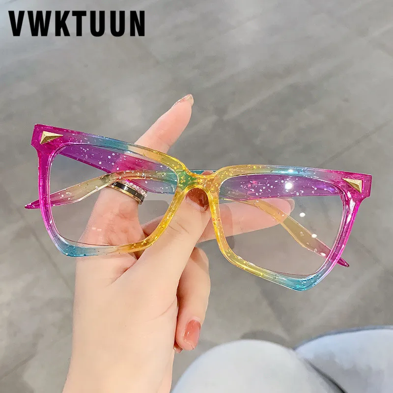 VWKTUUN радужные Солнцезащитные очки женские солнцезащитные очки в форме кошачий глаз полые большие солнцезащитные очки с защитой от синего света женские очки