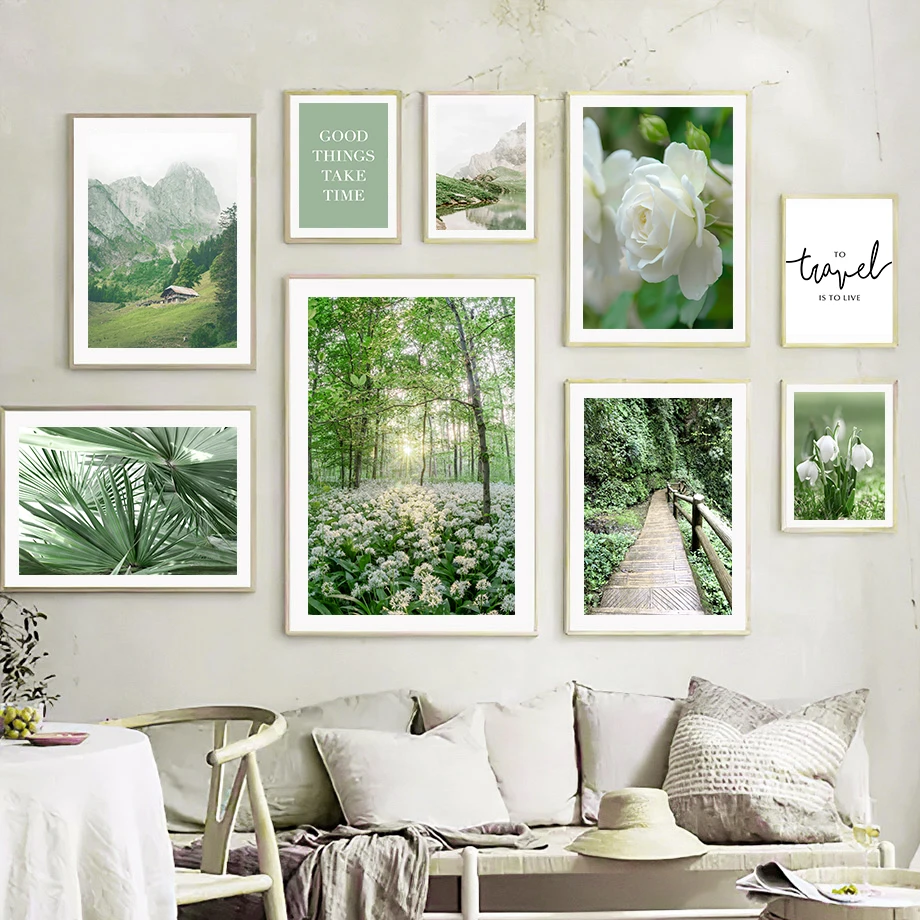 Настенная картина с изображением гор леса солнца пальмы дерева цветов природы |