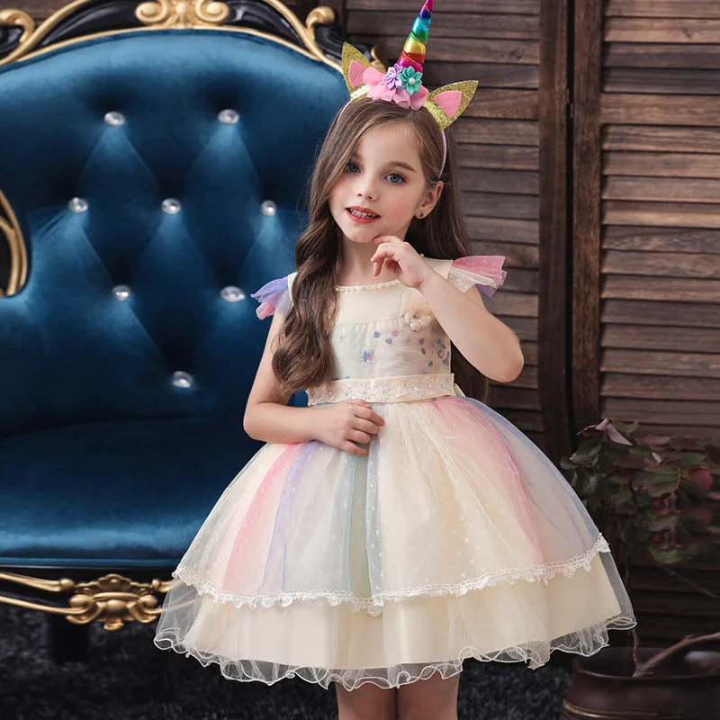 2020 г. Детские платья с единорогом для малышей платье цветочным рисунком