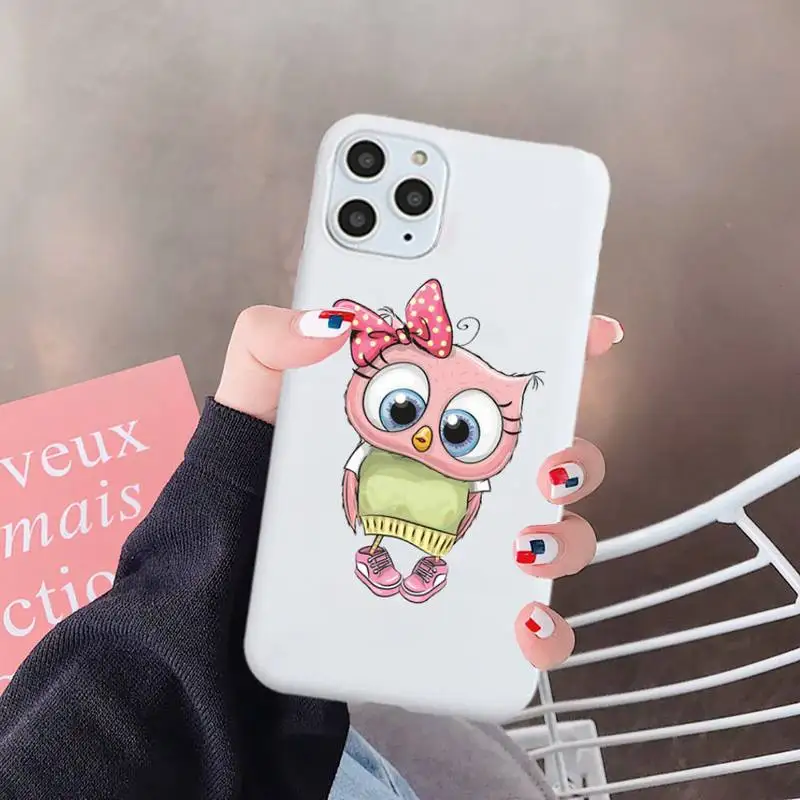 

Lovely Animal Owl Phone Case Candy Color for iPhone 6 7 8 11 12 s mini pro X XS XR MAX Plus