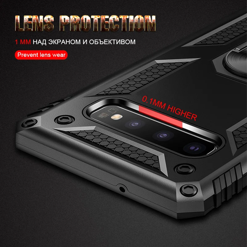 Роскошный Броня с магнитным кольцом силиконовый чехол для samsung Galaxy Note 10 плюс 9 S8 S9